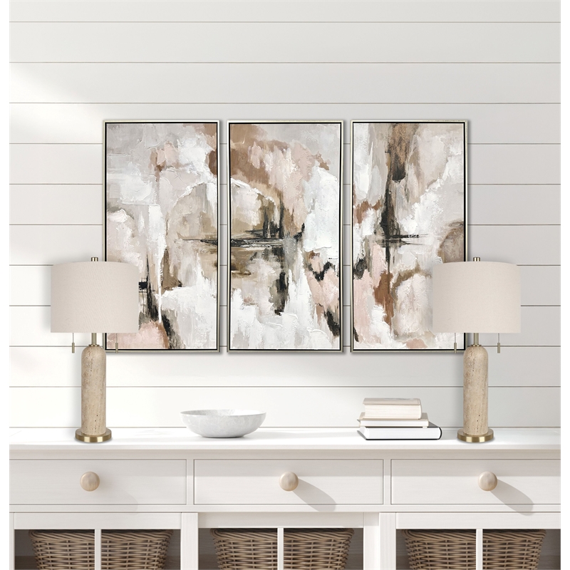 Cream Travertine Elegance Metal Table Lamp Soft Gold - Set of 2