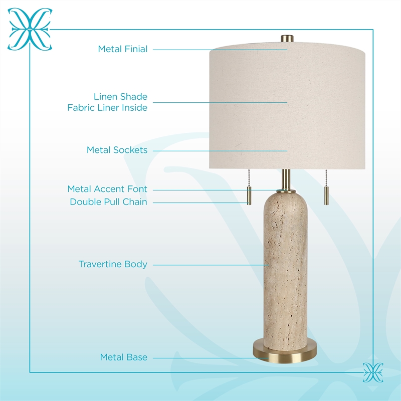 Cream Travertine Elegance Metal Table Lamp Soft Gold - Set of 2