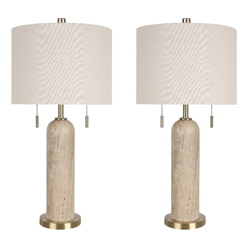 Cream Travertine Elegance Metal Table Lamp Soft Gold - Set of 2
