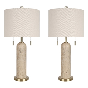 Cream Travertine Elegance Metal Table Lamp Soft Gold - Set of 2