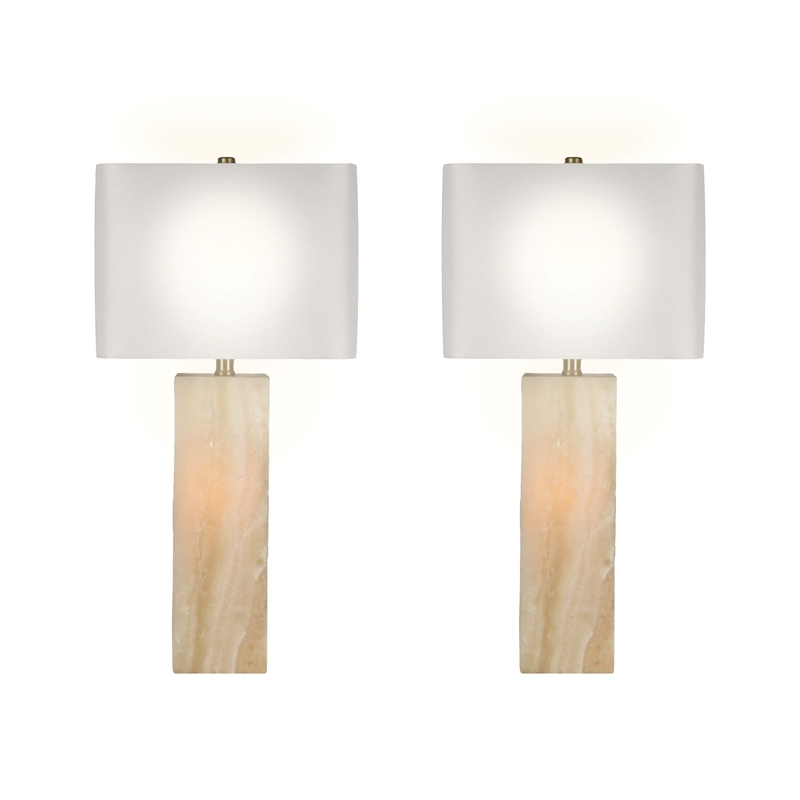 White Luminous Alabaster Metal Table Lamp with Night Light Soft Gold - Set of 2