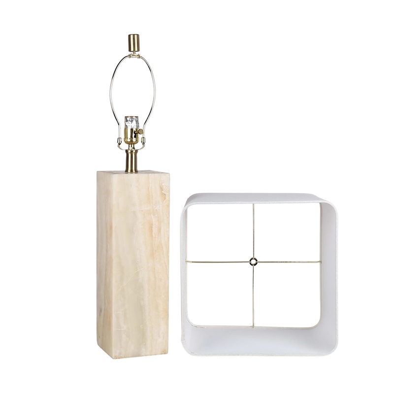 White Luminous Alabaster Metal Table Lamp with Night Light Soft Gold - Set of 2