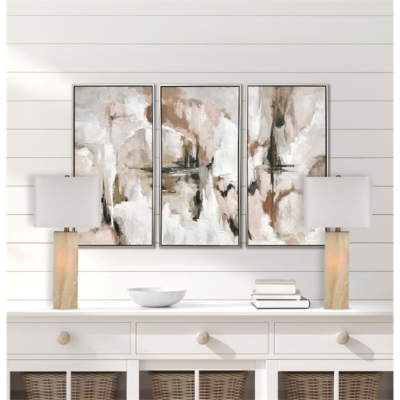 White Luminous Alabaster Metal Table Lamp with Night Light Soft Gold - Set of 2