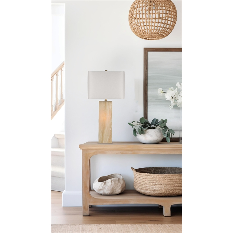 White Luminous Alabaster Metal Table Lamp with Night Light Soft Gold - Set of 2