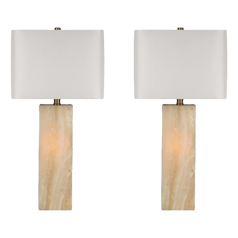 White Luminous Alabaster Metal Table Lamp with Night Light Soft Gold - Set of 2