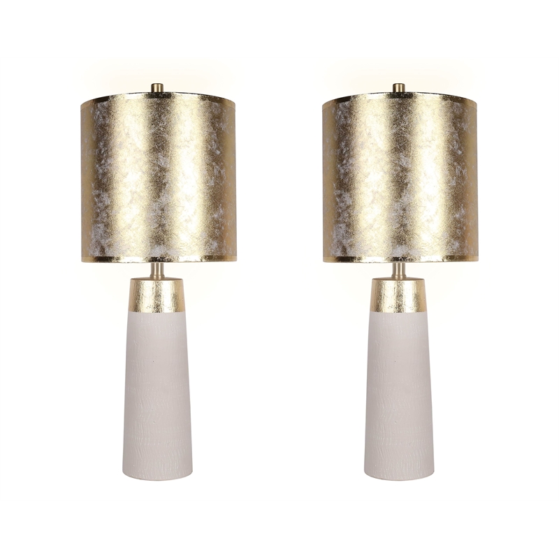 Ivory Luxe Radiance Ceramic Metal Table Lamp Off White & Gold - Set of 2