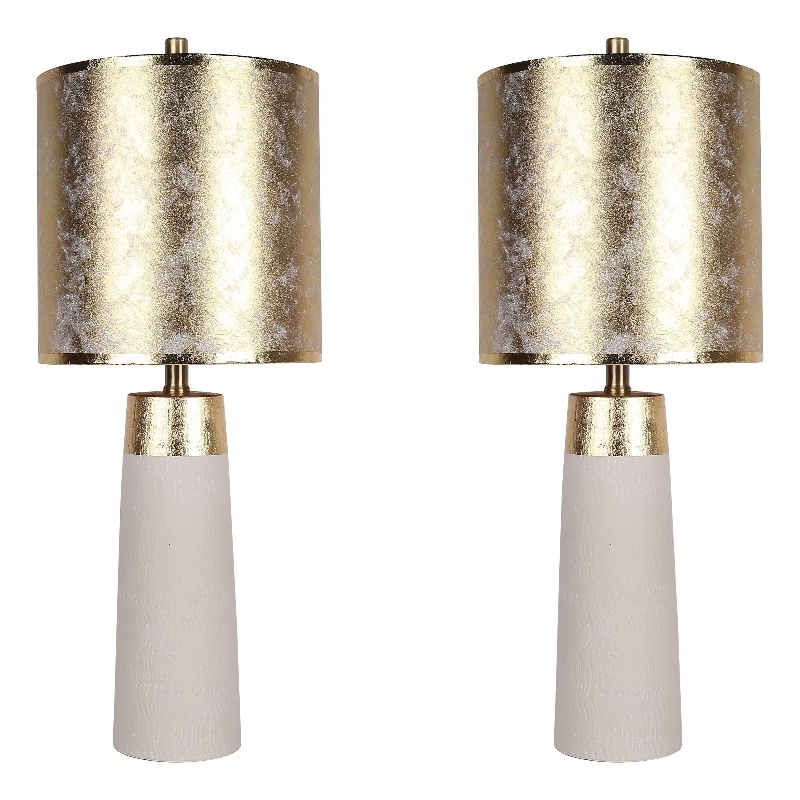 Ivory Luxe Radiance Ceramic Metal Table Lamp Off White & Gold - Set of 2