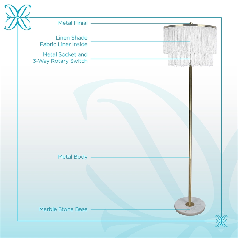 Tassel Elegance Metal Floor Lamp Soft Gold & White Marble - Accent Lighting