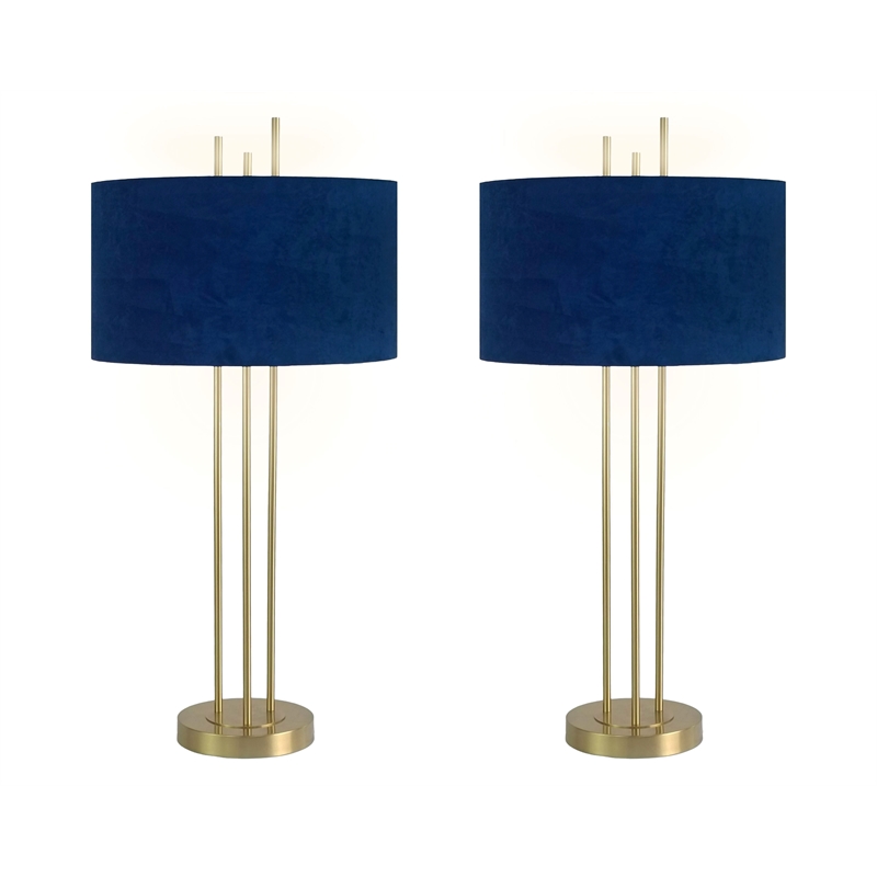 Blue Velvet Radiance Metal Table Lamp Plated Gold - Set of 2