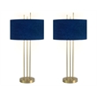 Blue Velvet Radiance Metal Table Lamp Plated Gold - Set of 2