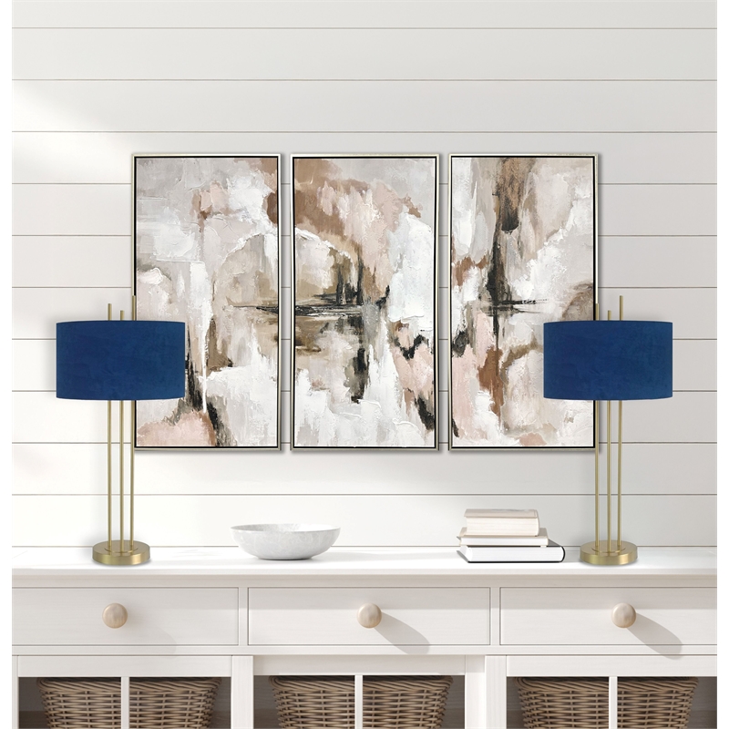 Blue Velvet Radiance Metal Table Lamp Plated Gold - Set of 2