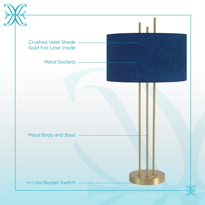 Blue Velvet Radiance Metal Table Lamp Plated Gold - Set of 2