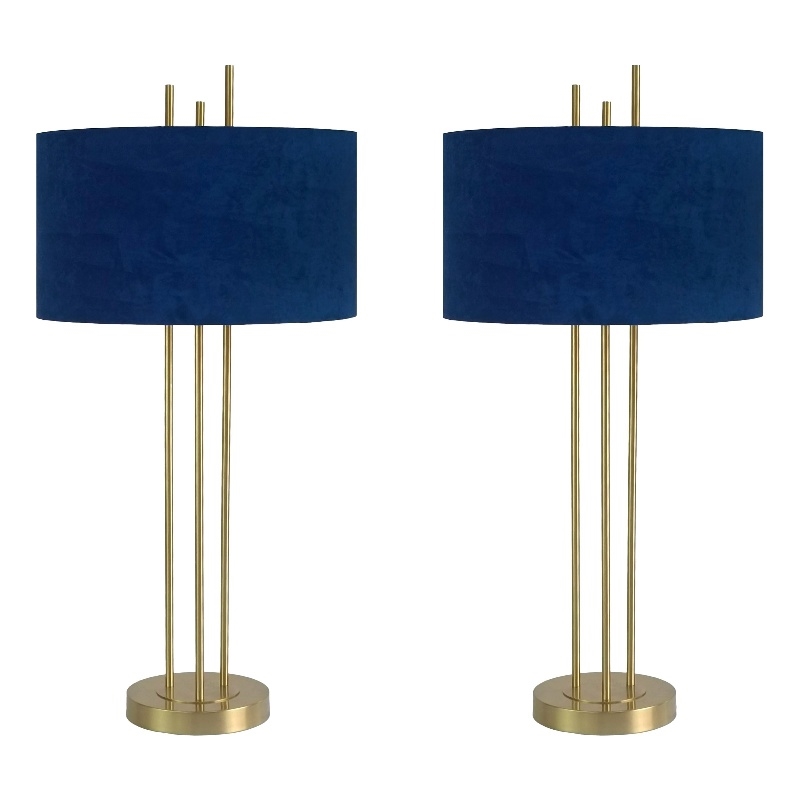 Blue Velvet Radiance Metal Table Lamp Plated Gold - Set of 2