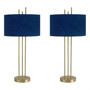Blue Velvet Radiance Metal Table Lamp Plated Gold - Set of 2
