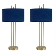 Blue Velvet Radiance Metal Table Lamp Plated Gold - Set of 2