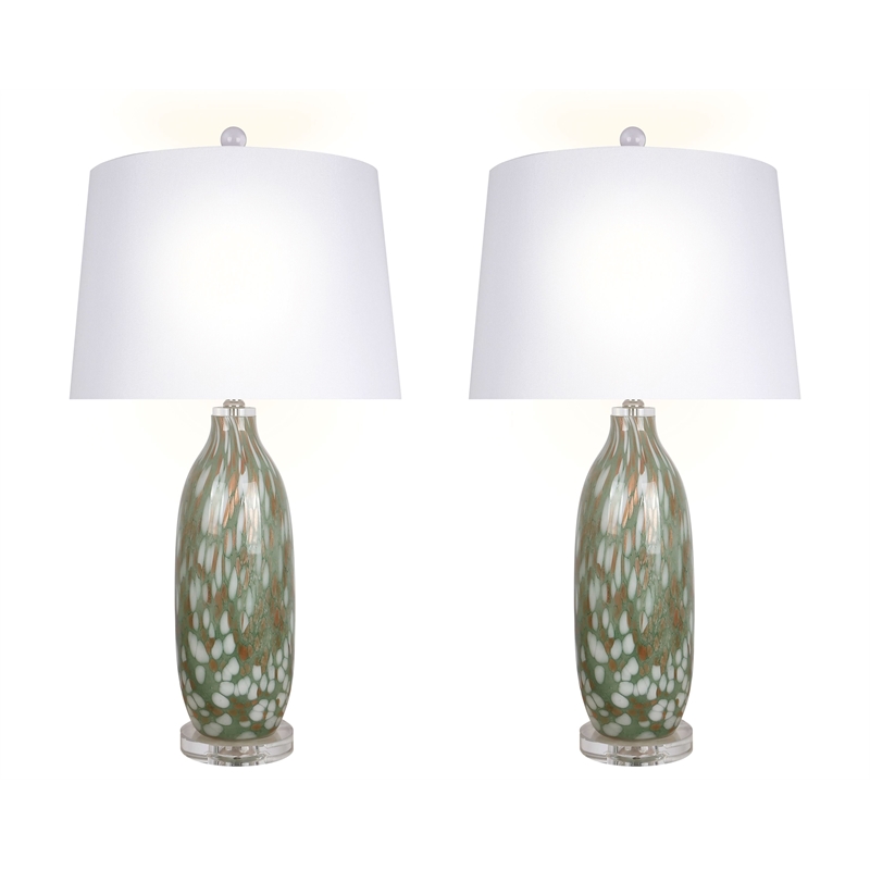 Verdant Glow Table Lamp Green Art Glass - Set of 2 - Modern Accent Lighting