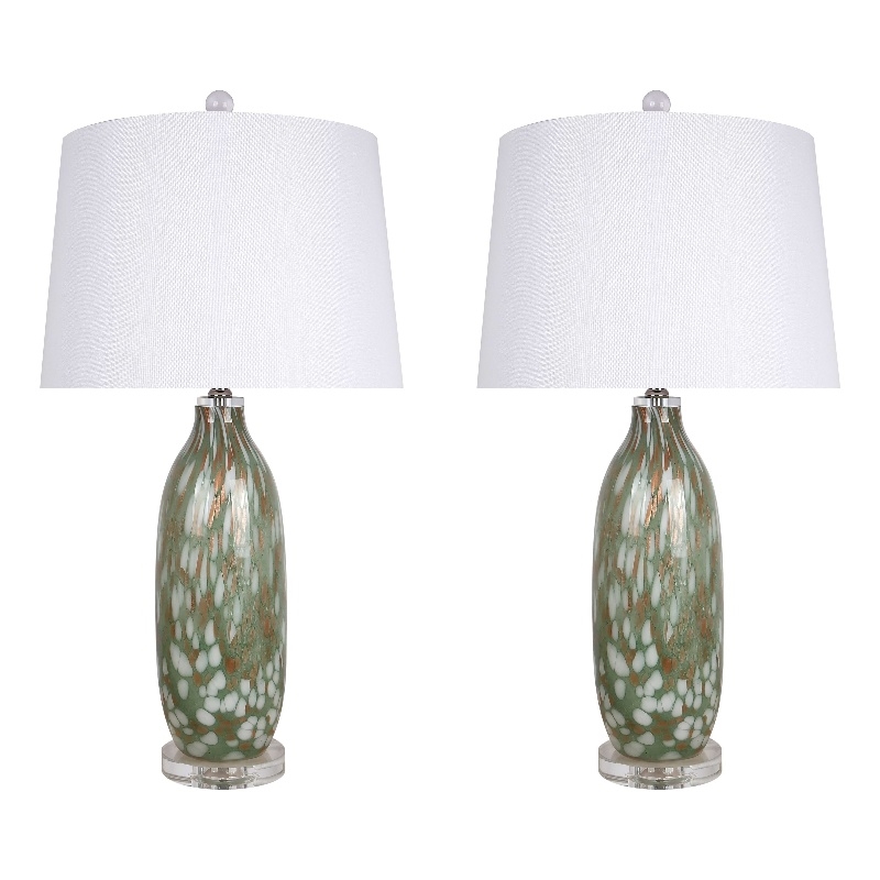 Verdant Glow Table Lamp Green Art Glass - Set of 2 - Modern Accent Lighting