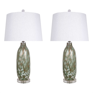 Verdant Glow Table Lamp Green Art Glass - Set of 2 - Modern Accent Lighting