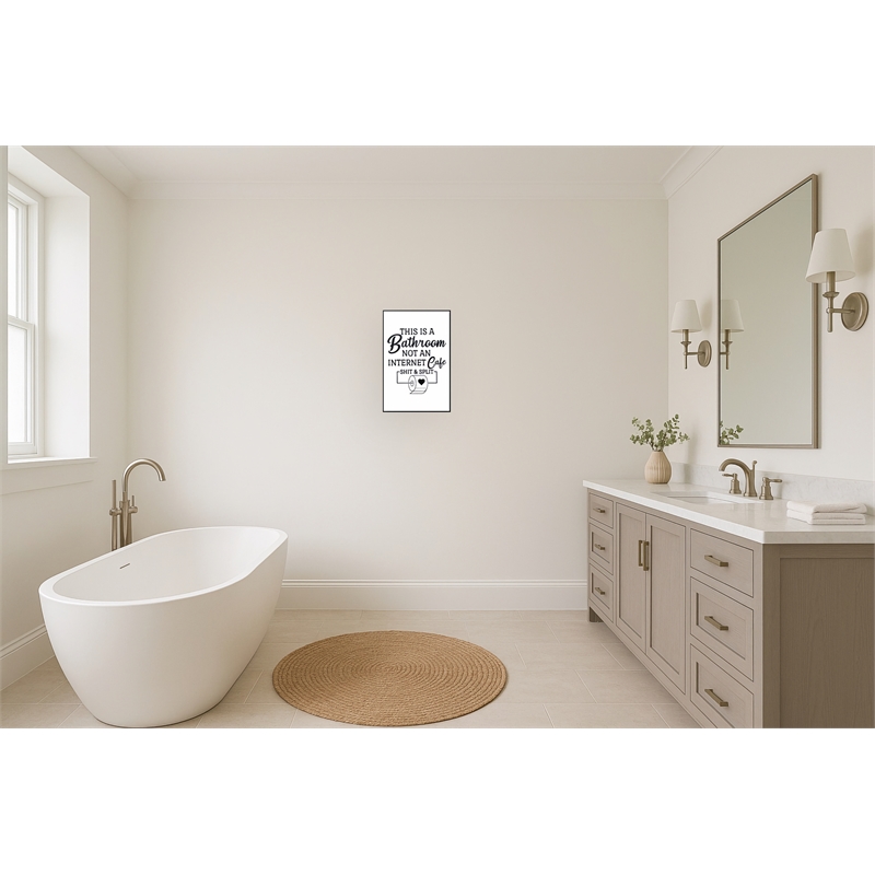 Black Quirky Restroom Reminder Framed Canvas - Black Wood Frame - 17