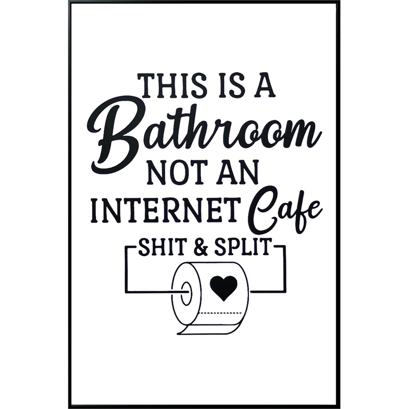 Black Quirky Restroom Reminder Framed Canvas - Black Wood Frame - 17
