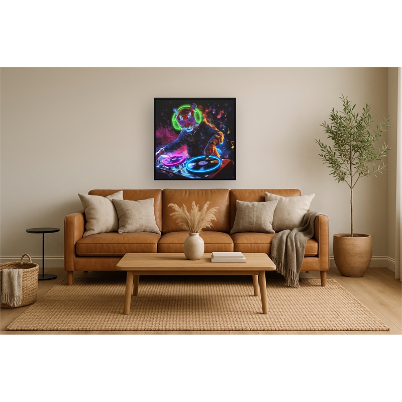 Neon Groove I Framed Multi-Color Canvas LED Neon Wall Art - Wood Frame