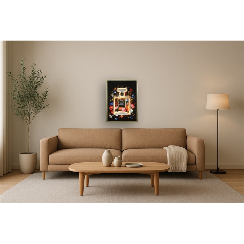 Floral Essence Multi-Color Canvas Neon Wall Art - Engineered Wood Frame