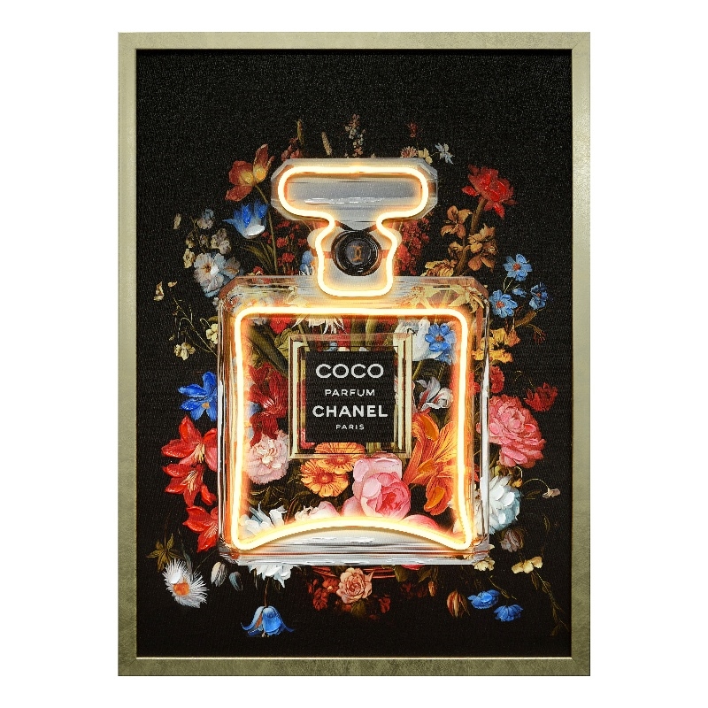 Floral Essence Multi-Color Canvas Neon Wall Art - Engineered Wood Frame