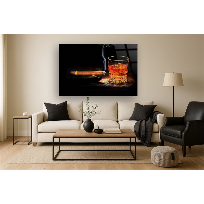 Cohiba & Whiskey Frameless Multi-Color Tempered Glass Wall Art - 60