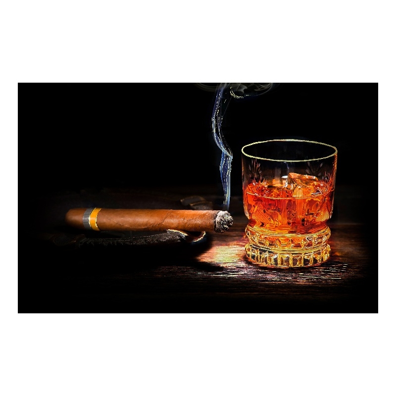 Cohiba & Whiskey Frameless Multi-Color Tempered Glass Wall Art - 60