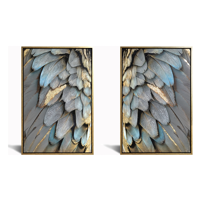 Gilded Plume Harmony Set Multi-Color Canvas Wall Art - Wood Frame - Set of 2
