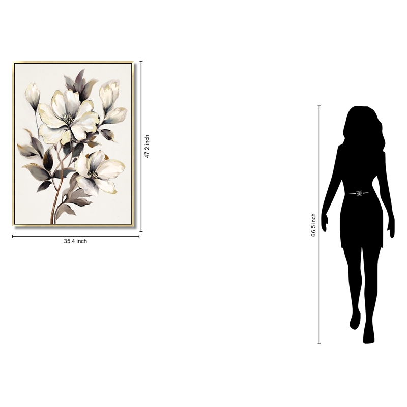 Gilded Whisper Floral Multi-Color Canvas Wall Art - Gold Wood Frame - 35