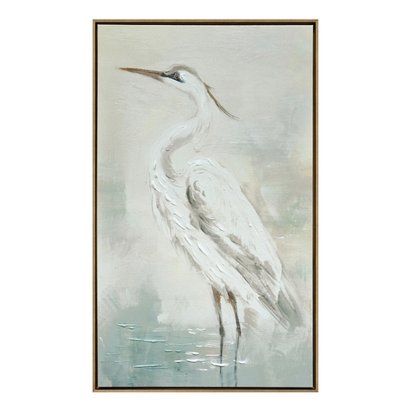 White Egret Multi-Color Canvas Wall Art - Dark Wood Frame - 24