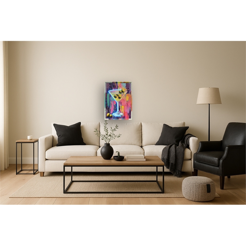 Glow Martini Multi-Color Canvas Neon Wall Art - Multicolor Engineered Wood Frame