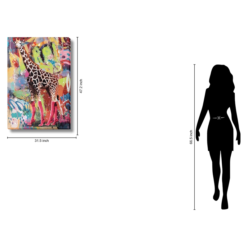 Urban Safari Giraffe in Pink Heels Multi-Color Canvas Wall Art - Wood Frame