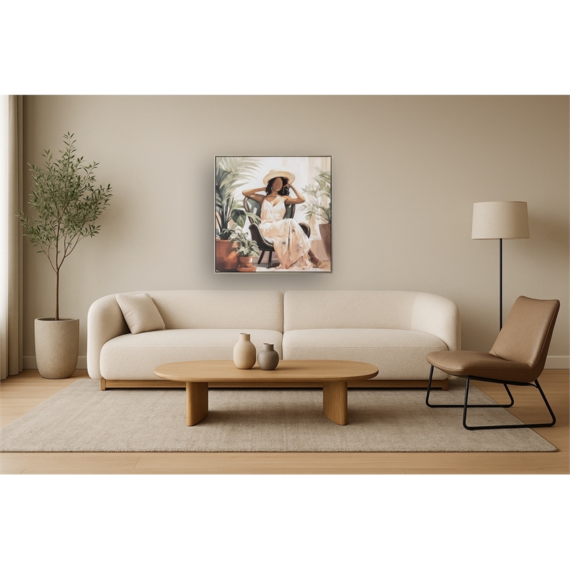 Serene Botanical Lounging Multi-Color Canvas Wall Art - Wood Frame - 33