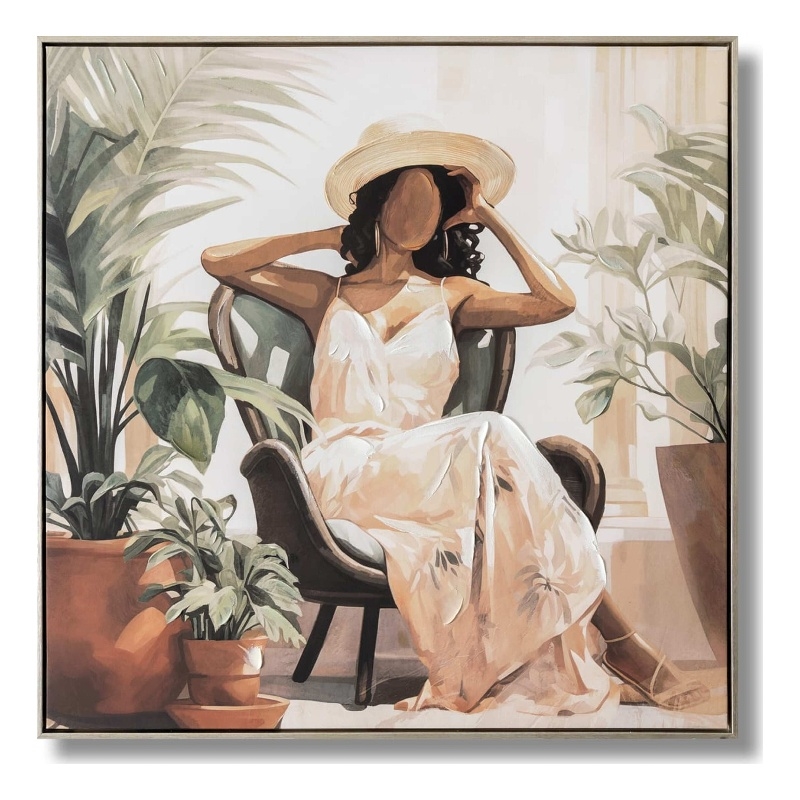 Serene Botanical Lounging Multi-Color Canvas Wall Art - Wood Frame - 33