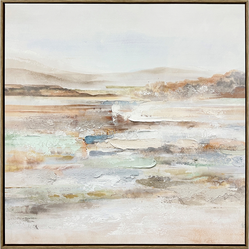 White Serene Horizons II Framed Canvas Wall Art - Natural Wood Frame - 30