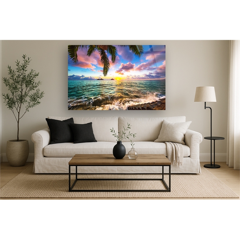 Coastal Sunset Frameless Multi-Color Tempered Glass Wall Art - 60