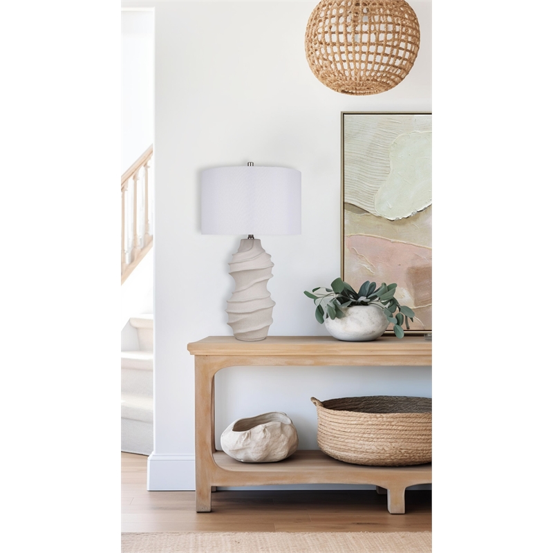 Ivory Serenity Waves Ceramic Metal Table Lamp Off White - Accent Table Lighting