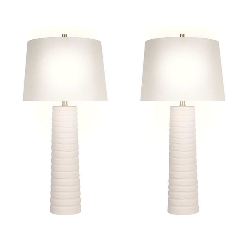 Ivory Calming Flow Ceramic Metal Table Lamp Textured White - Set of 2