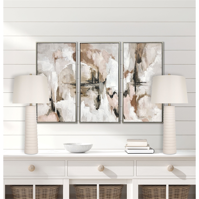 Ivory Calming Flow Ceramic Metal Table Lamp Textured White - Set of 2