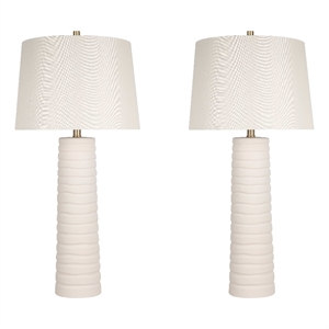 Ivory Calming Flow Ceramic Metal Table Lamp Textured White - Set of 2