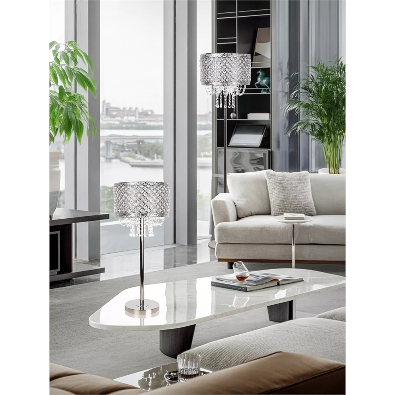 Crystal Elegance Metal Floor Lamp Polished Nickel & Clear Crystal