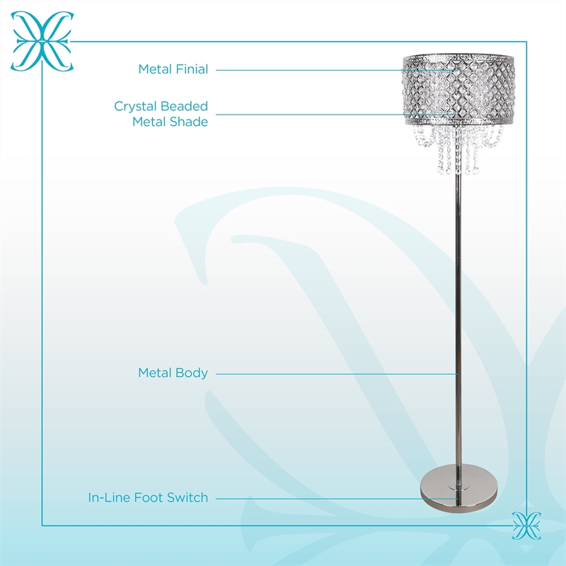Crystal Elegance Metal Floor Lamp Polished Nickel & Clear Crystal