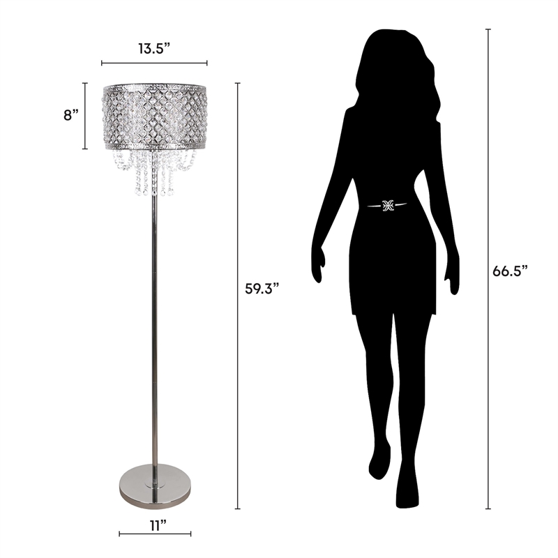 Crystal Elegance Metal Floor Lamp Polished Nickel & Clear Crystal