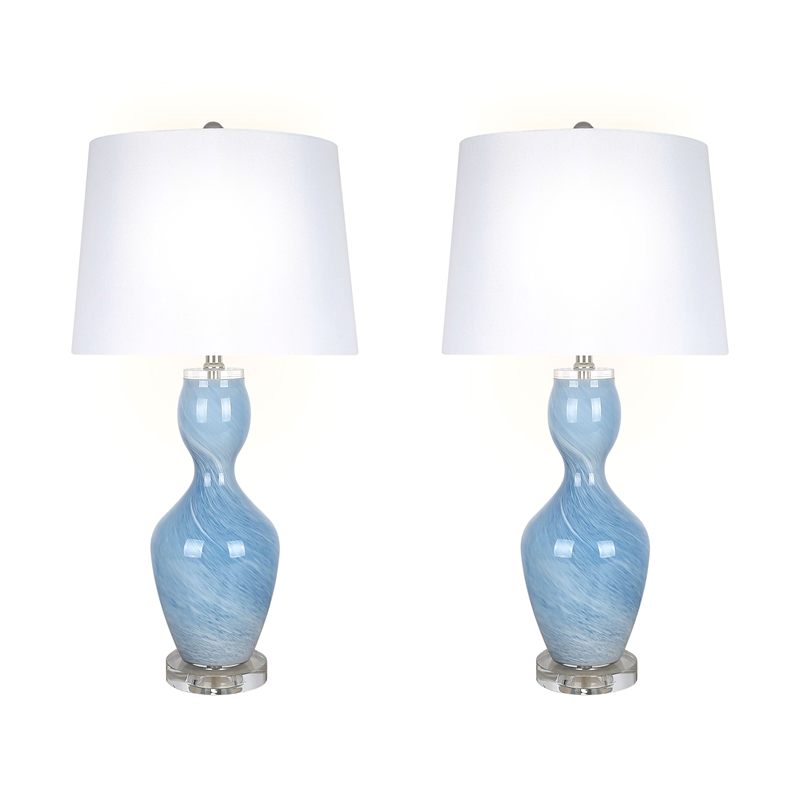 Azure Elegance Table Lamp Blue Art Glass - Set of 2 - Modern Accent Lighting