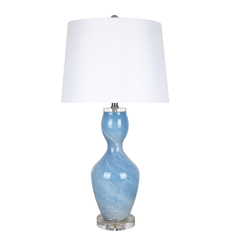 Azure Elegance Table Lamp Blue Art Glass - Set of 2 - Modern Accent Lighting