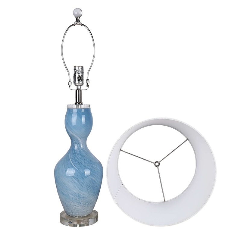Azure Elegance Table Lamp Blue Art Glass - Set of 2 - Modern Accent Lighting