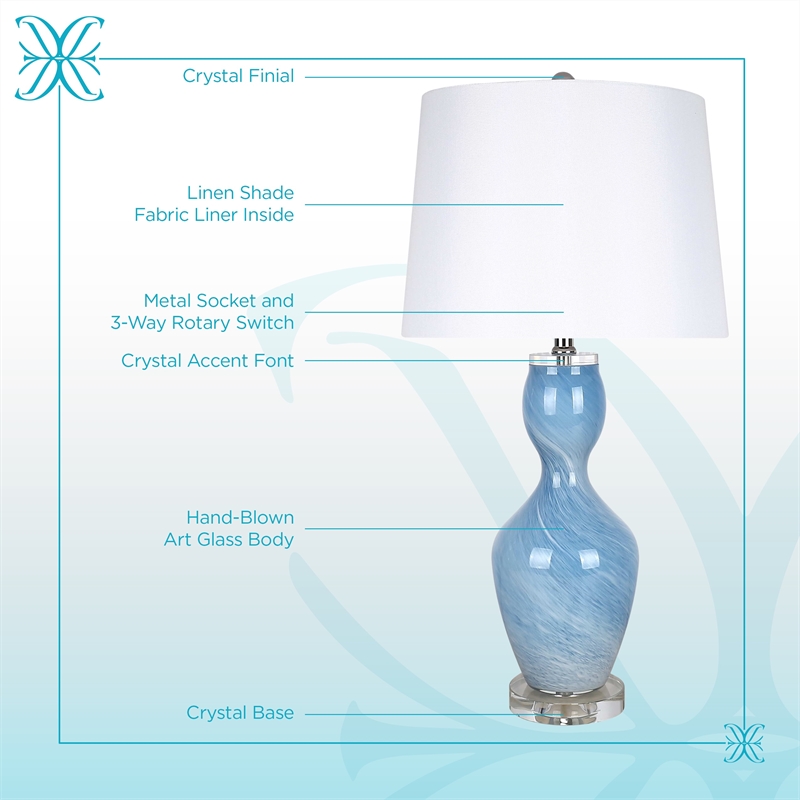 Azure Elegance Table Lamp Blue Art Glass - Set of 2 - Modern Accent Lighting