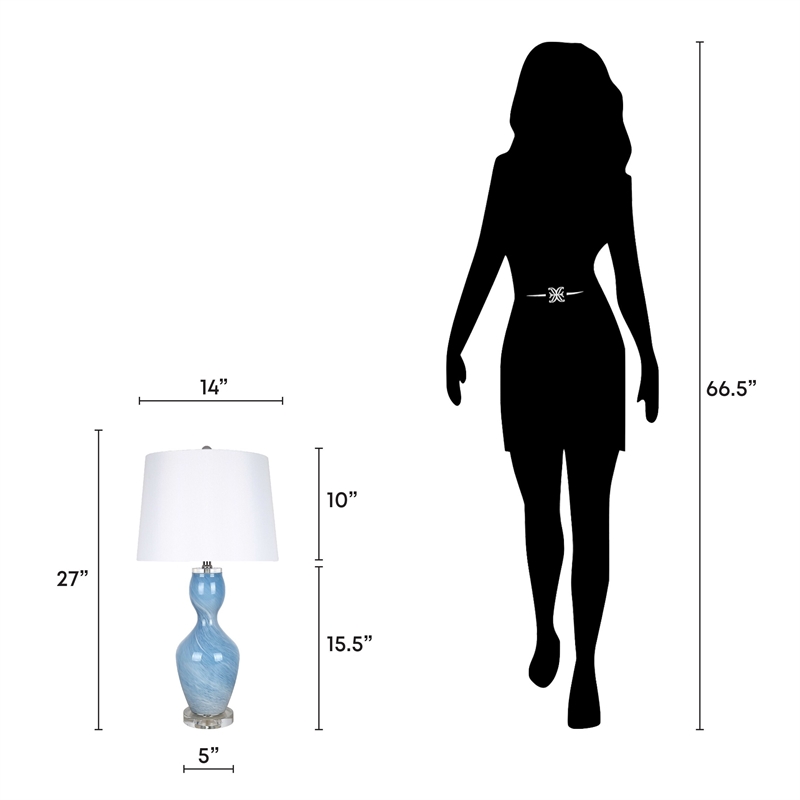 Azure Elegance Table Lamp Blue Art Glass - Set of 2 - Modern Accent Lighting